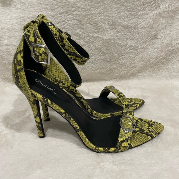 Qupid snakeskin print heels strap heels stiletto faux snake skin - Picture 3 of 11